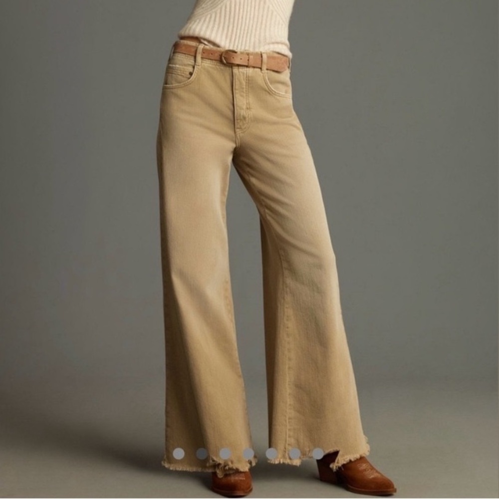Anthropologie Pilcro Khaki Tan Raw Hem The Adi Mid-Rise Flare Jeans